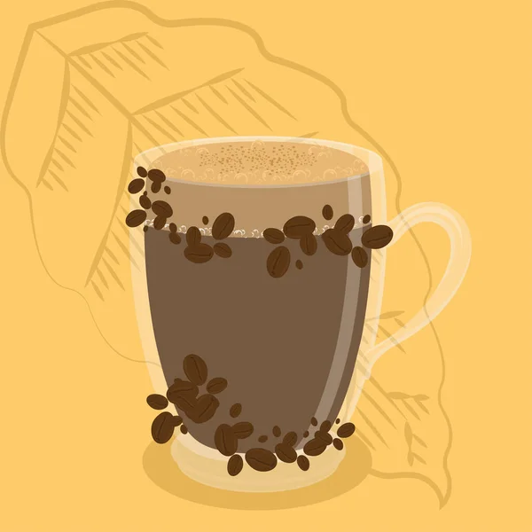 Isolierte Kaffeetasse mit Kaffeebohnen — Stockvektor