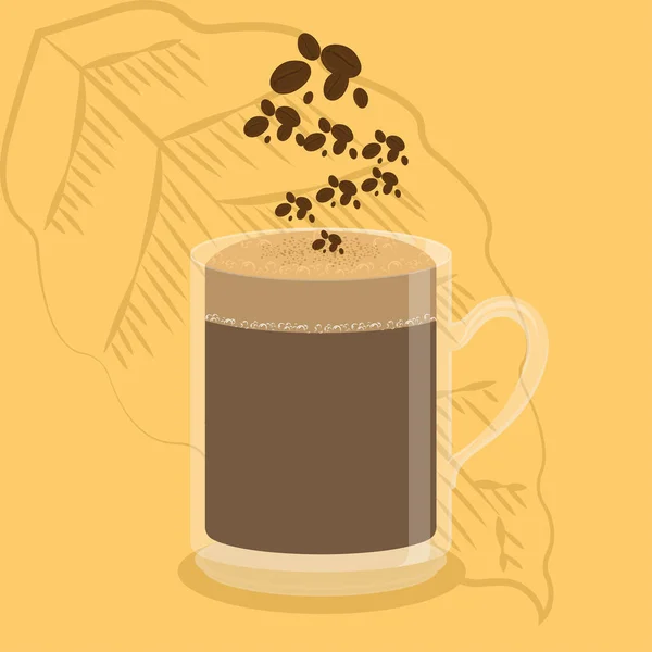 Изолированная чашка кофе с кофейными зёрнами — стоковый вектор