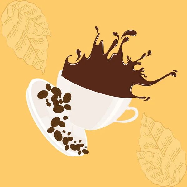 Taza de café aislada con granos de café — Vector de stock