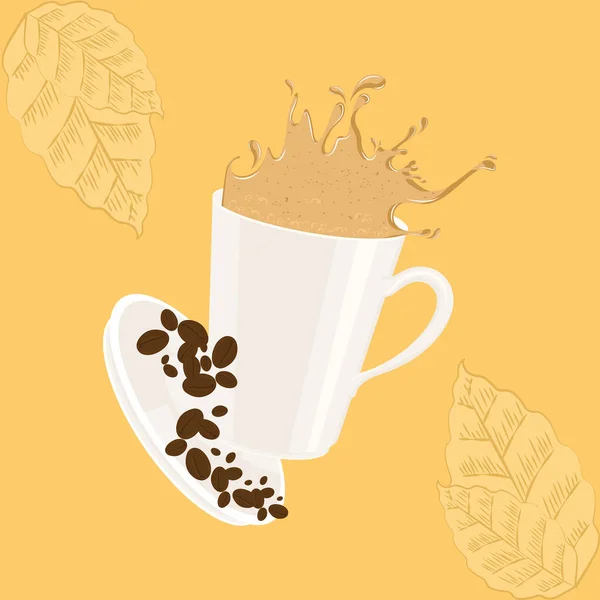 Isolated coffee cup with coffee beans — Stock Vector