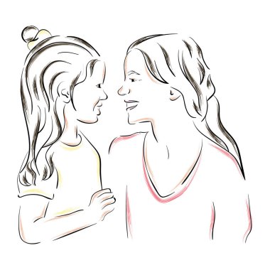 Anneler günü skeci. Anne ve kızı.