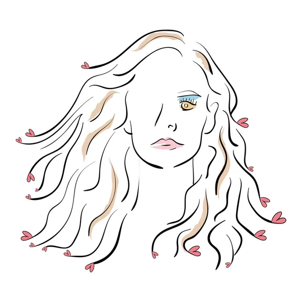 Меловой набросок женщины с сердечными формами на волосах — стоковый вектор
