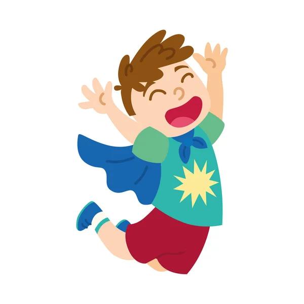 Happy kid with a blue cap hero — Stock Vector