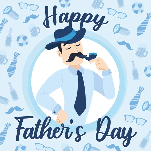 Hipster dad with a smoking pipe Father day — Stock Vector