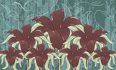 Yapraklı bir grup kırmızı çiçeğin çizimi