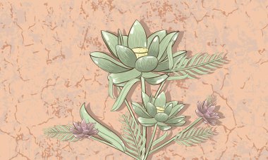 İzole edilmiş yeşil ve pembe çiçek çizimi.