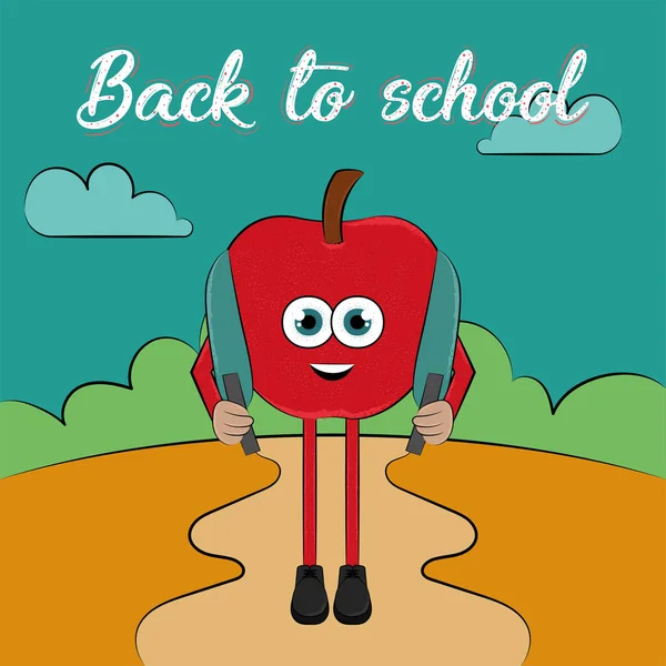 Happy apple character going back to school — Stockový vektor