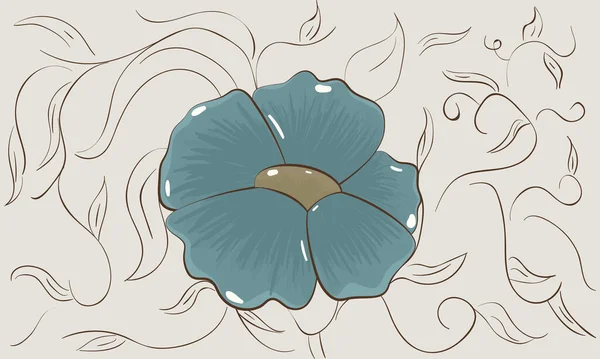蓝色花朵的孤立草图 — 图库矢量图片