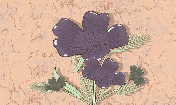 Geïsoleerde schets van paarse en groene bloemen — Stockvector