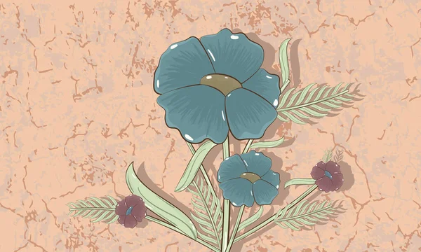 Geïsoleerde schets van blauwe en paarse bloemen — Stockvector