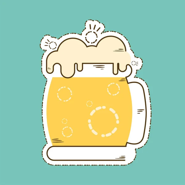 Taza de cerveza con icono de espuma dentro de las líneas de corte — Vector de stock