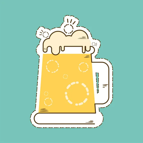 Vidrio de cerveza con icono de espuma dentro de las líneas de corte — Vector de stock