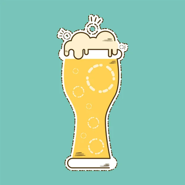 Vidrio de cerveza con icono de espuma dentro de las líneas de corte — Vector de stock