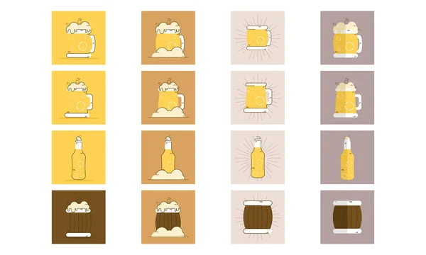 Set mit verschiedenen Biergläsern und Flaschen Symbol — Stockvektor
