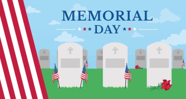 Birleşik Devletler Anma Günü bayrağı taşıyan mezarlar