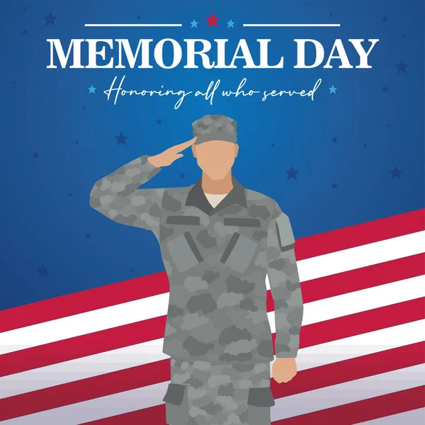 Homme de l'armée américaine avec drapeau des États-Unis Jour commémoratif — Image vectorielle