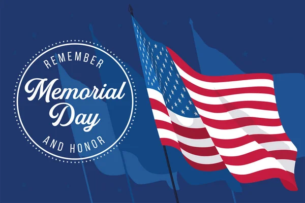 Ondeando la bandera del Día del Memorial de los Estados Unidos — Vector de stock