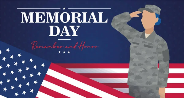 ΗΠΑ γυναίκα του στρατού με σημαία των Ηνωμένων Πολιτειών Ημέρα Μνήμης Royalty Free Εικονογραφήσεις Αρχείου