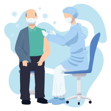 Yaşlı bir adama aşı uygulayan kadın hemşire karakteri.