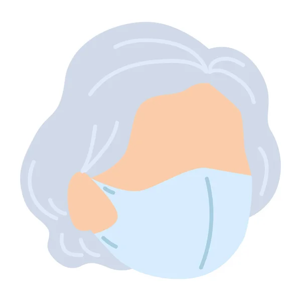 Geïsoleerde oude dame avatar met een medisch masker — Stockvector