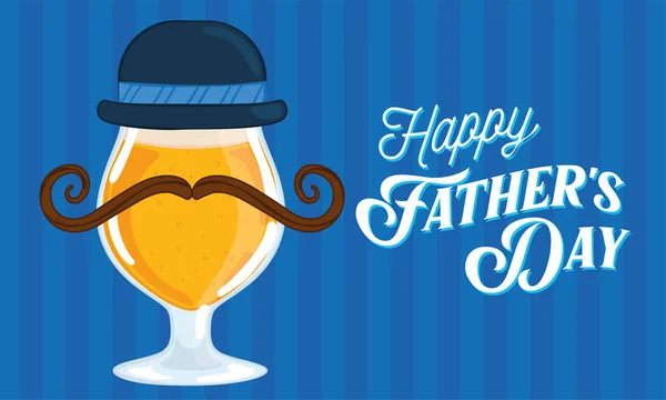 Vatertagsplakat mit einem Trinkbierglas mit Krawatte und Hut — Stockvektor