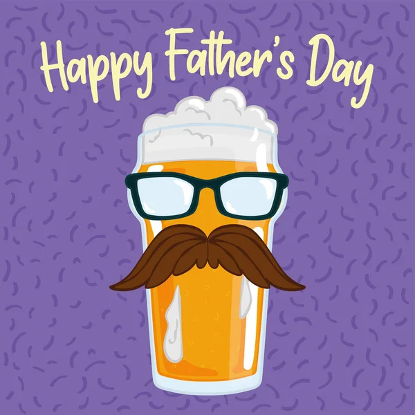 Father day poster with a beer drinking glass with a mustache and glasses — Stock Vector