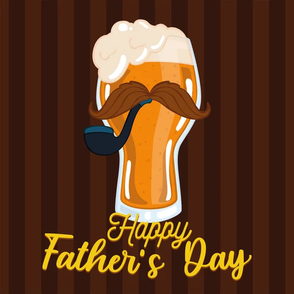 Father day poster with a drinking glass with a mustache and a smoking pipe — Stock Vector