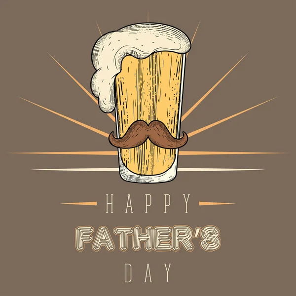 Vintage Father day poster with a drinking glass with a mustache and foam — Stock Vector
