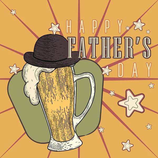 Vintage Vaderdag poster met een bier drinkglas met een hoed — Stockvector