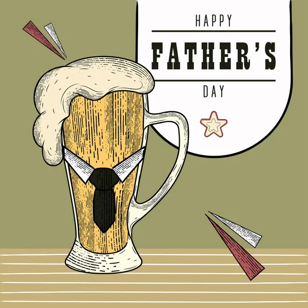 Vintage Father day poster with a beer glass with foam and a necktie — Stock Vector