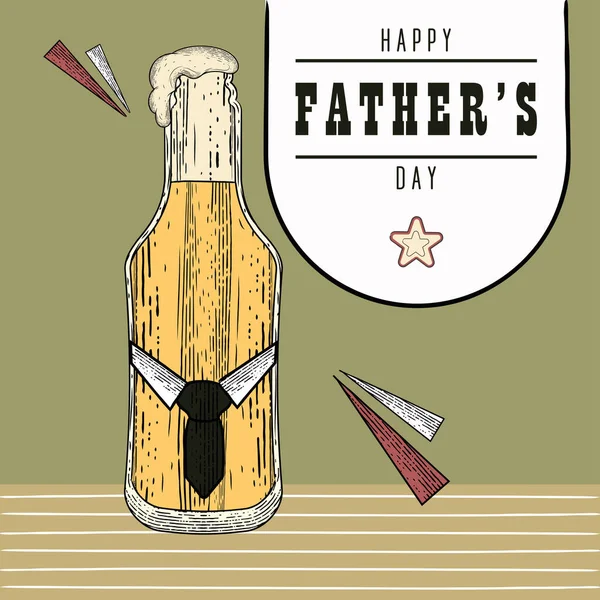 Vintage Vatertagsposter mit Bierflasche mit Schaum und Krawatte — Stockvektor