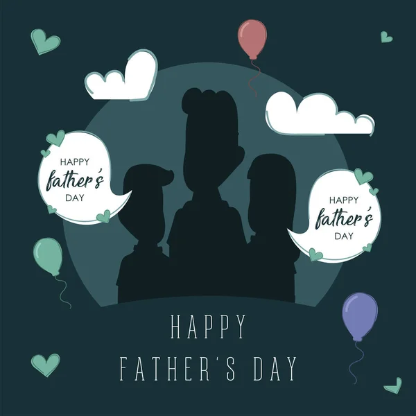 Silhouette of a father with his kids Father day poster — Stock Vector