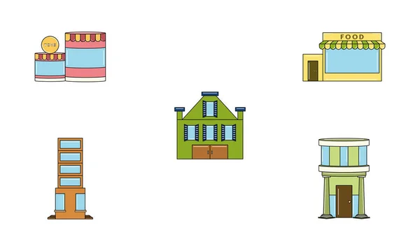 Conjunto de iconos de edificios de tienda — Vector de stock