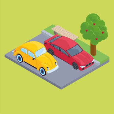 Sokakta izole edilmiş üç boyutlu şehir arabaları.