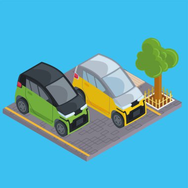 Sokakta izole edilmiş üç boyutlu elektrikli arabalar.