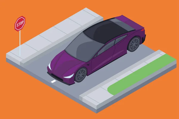 Icono de coche de carreras aislado isométrico 3d púrpura — Vector de stock