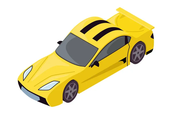 분리 된 3d 노란 경주용 자동차 아이콘 — 스톡 벡터