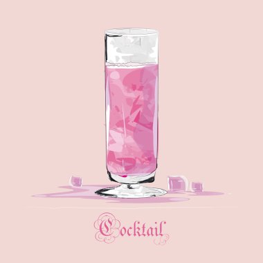 Buz ile izole edilmiş pembe soğuk tropikal kokteyl