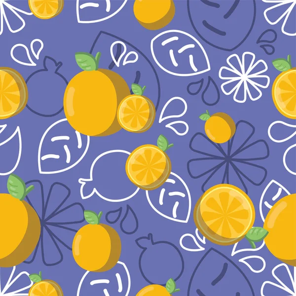 Patrón de fondo de color con naranjas y hojas — Vector de stock