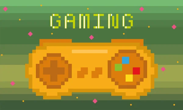 Oyun için düğmeleri olan pikselli altın basım joystick. — Stok Vektör