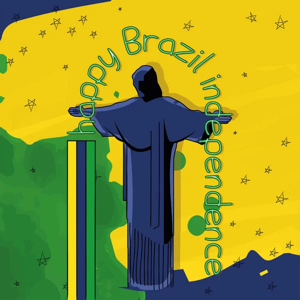 Giorno dell'indipendenza del Brasile poster con Cristo redentore — Vettoriale Stock