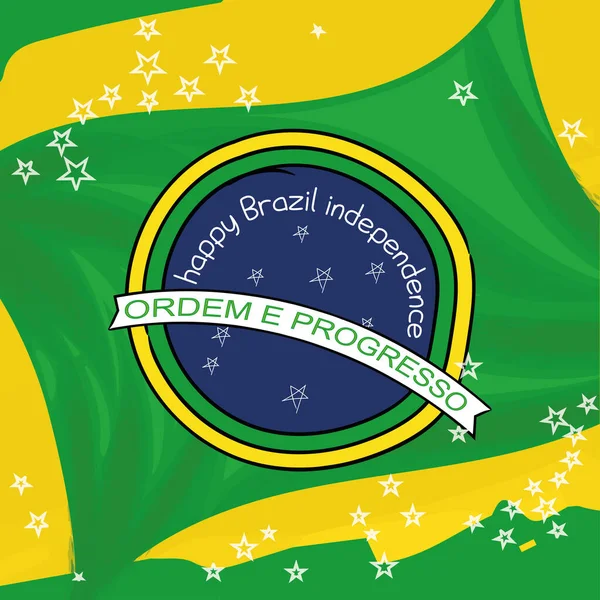 독립일 문자가 적힌 브라질의 다채 로운 국기 — 스톡 벡터
