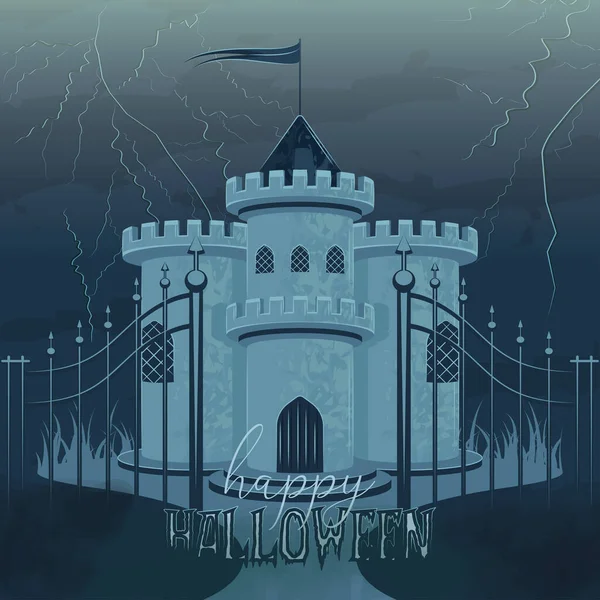 Château hanté avec un drapeau affiche Halloween — Image vectorielle