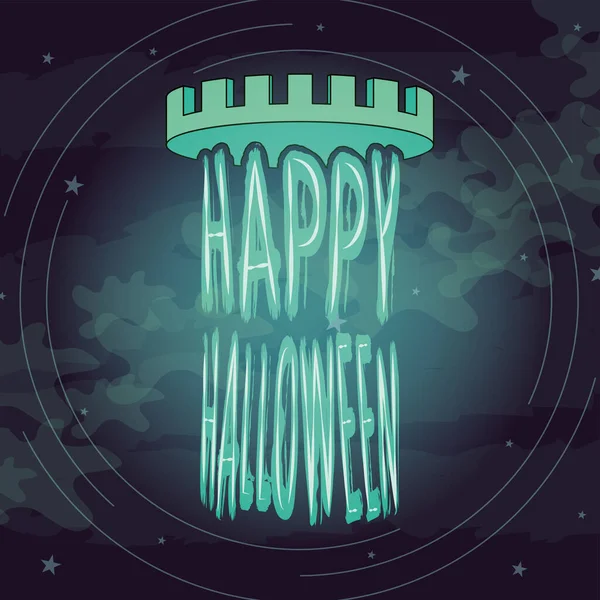 Šťastný halloween text na zářící strašidelný hrad — Stockový vektor