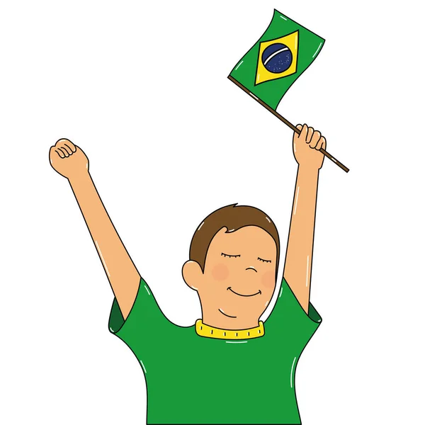 Isolated happy children cartoon holding a flag from Brazil — Stock Vector