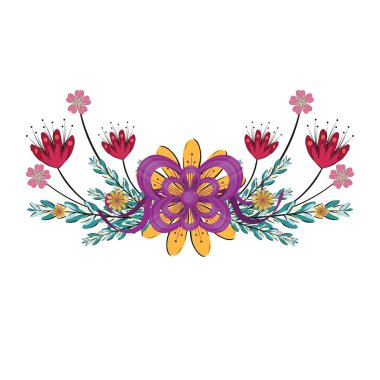 İzole yapraklar ve çiçekler kenarda