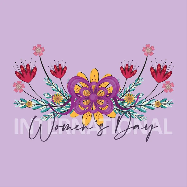 Happy womens day card with leaves and flowers — Stock Vector