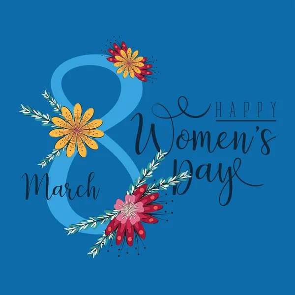 Glückliche Frauentagskarte mit Blumen — Stockvektor