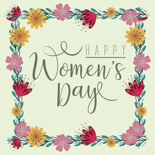 Glückliche Frauentagskarte mit einem floralen Rahmen — Stockvektor