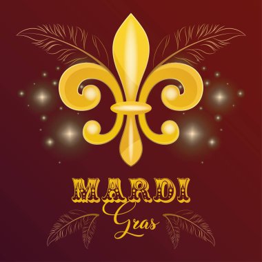 Renkli bir Mardi Gras posterinde, yalnız Fleur de Lis.